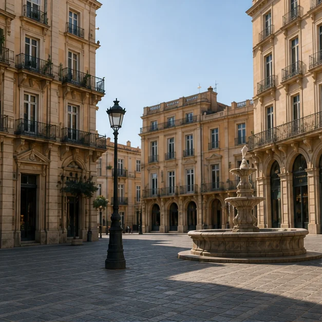 Une place vide avec une fontaine, avant la proposition de cadrage